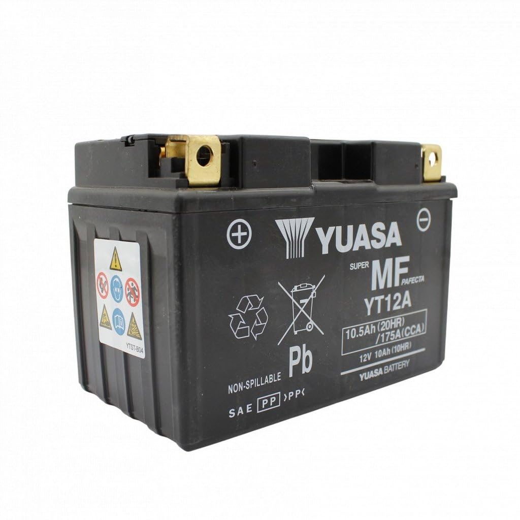 Yuasa YT12A 12V 175 CCA Batería Moto VRLA Sin Mantenimiento | Alto Rendimiento, Fiable y Duradera, Tecnología VRLA, Uso Larga Vida