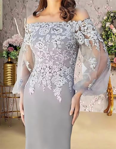 Mermaid Applique Chiffon Mother of The Bride Dresses for Wedding Long Sleeve Mother of The Groom Dresses for Women2