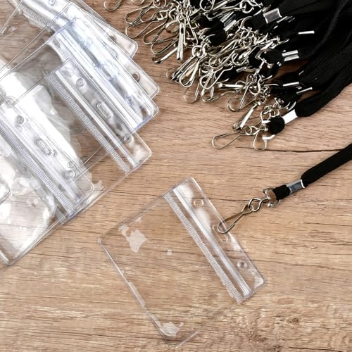 OTYMIOW 50 Pack ID Badge Holder with Lanyard, Black Lanyard with Buckle, Clear Horizontal ID Holder Lanyard Card Holder with Waterproof Resealable Zip, Name Tag Holder for Office, School(3.94*3.3In) by OTYMIOW - Image 5