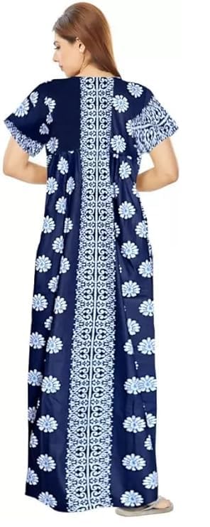 Image of Keyocean Women's Cotton Printed Nighty Night Gown Maxi Free Size (Pack of 2) Blue&Green