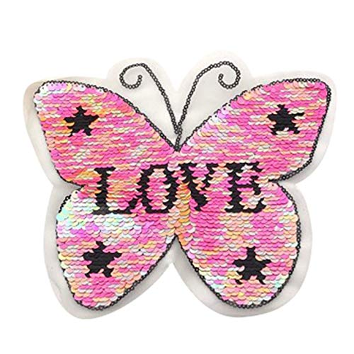 ZZbaixinglongan credible Butterfly Pink love Reversible change color Sequins Sew On Patches for clothes DIY PatchBag Clothing Coat Sweater Crafts(None pink)