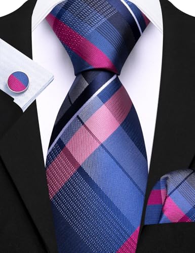 Image of Barry.Wang 6 PCS Men Ties Set Silk Business Fashion Woven Necktie Handkerchief Cufflinks Paisley Stripe Wedding Party
