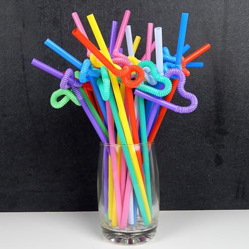 100 pitillos flexibles de plástico para fiesta miniatura 6