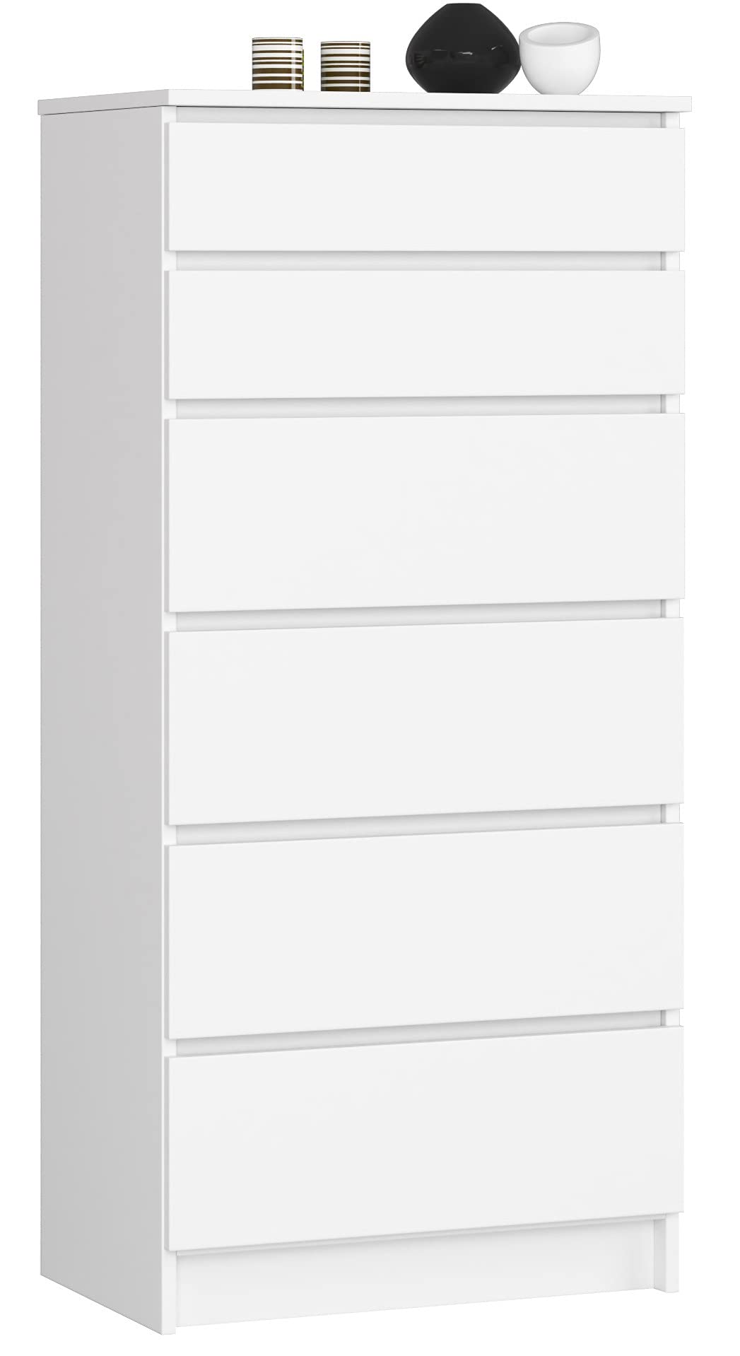 AKORD Cassettiera K60 con 6 Cassetti | Credenza Alta | Moderna Mobiletto per Soggiorno Sala da Pranzo Camera da Letto Corridoio Bagno | Armadio Cameretta | 60x130x40 cm, 43kg | Bianco