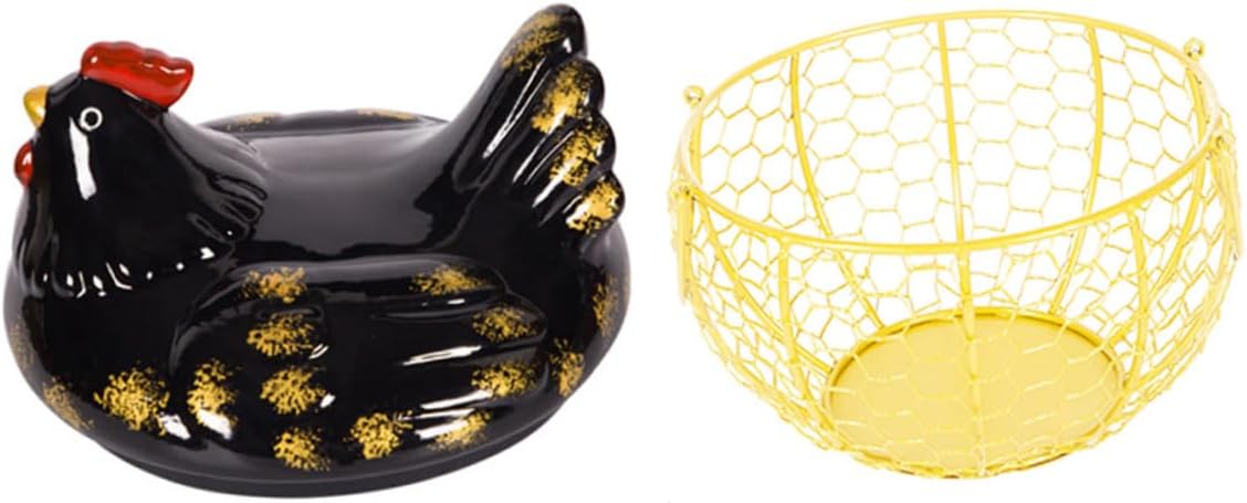 Toyvian Rustic Metal Egg Basket Wire Egg Storage Container with Black Lid and Gold Frame for Home Food Organization