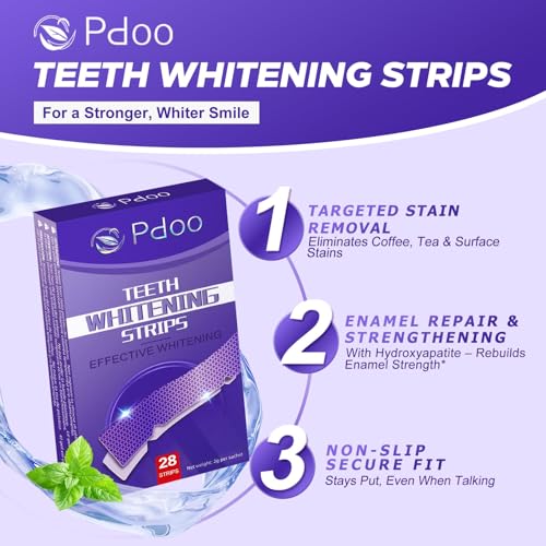 Image of Teeth Whitening Strips 14 Treatments - 14 Days Treatment with Non-Slip & Enamel-Safe & No-Sensitivity, Teeth Whitening Kit for Coffee, Wine Stains Removal Fastly (28 Strips - Purple)