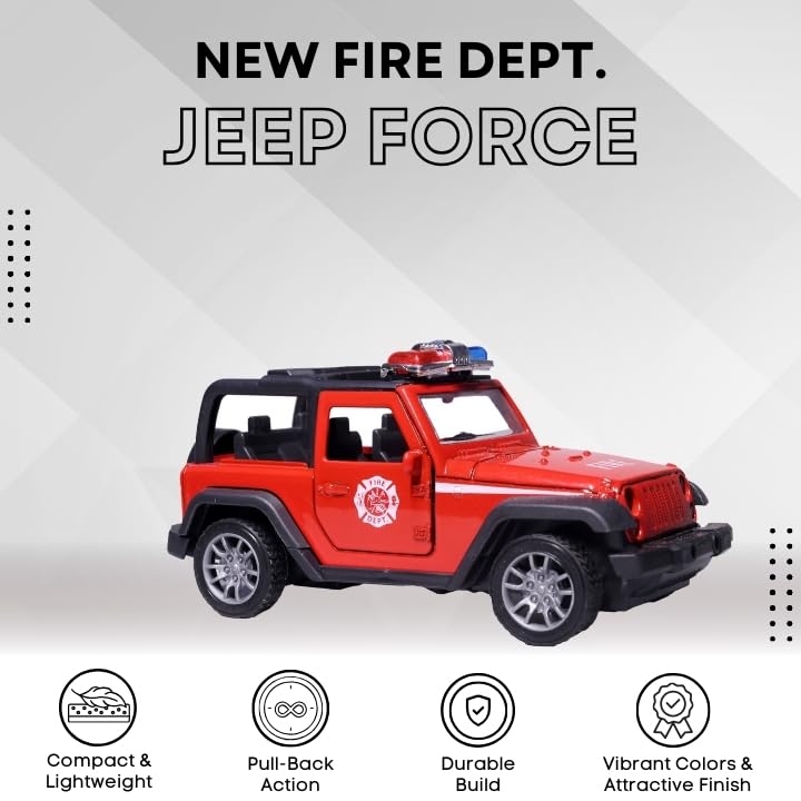 Image of Amisha Gift Gallery Diecast Jeep Open Thar Fire Ambulance Toy Car for Kids | 1:36 Scale Model, Metal, Pull Back, Sports Car, Boys