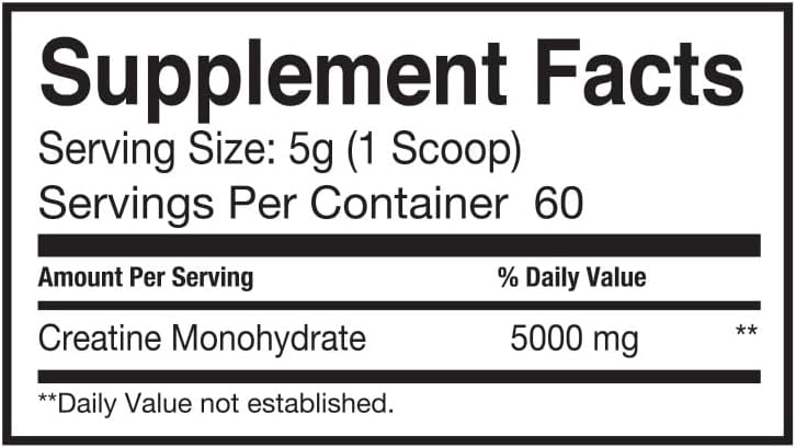 100% Pure Creatine Monohydrate Powder Micronized – No Fillers – No Sodium – No Sugar | 5 Grams per Serving | 300 Grams – 60 Servings