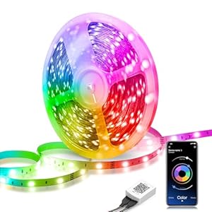 LED Strip 15 m (1 Roll), LED Strip Bluetooth, Colour Changing LED Fairy Lights with IR Remote Control and App, Timer Setting Dimmable, Sync with Music, RGB LED Strip for Bedroom, Party Decoration