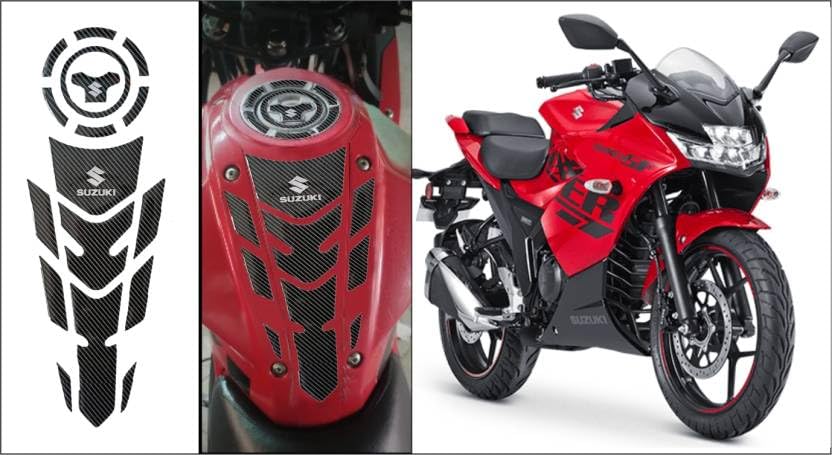 Image of Bike Tankpad Compatible for Suzuki Gixxer, Black and Grey Design (A)