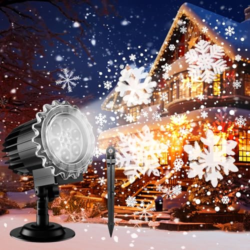 MOSSNDAR Luci Proiettore Natale Esterno, Proiettore di Fiocchi di Neve LED, Luci di Natale Impermeabile per Natale Decorazioni Casa Natale Illuminazione Esterno Interno