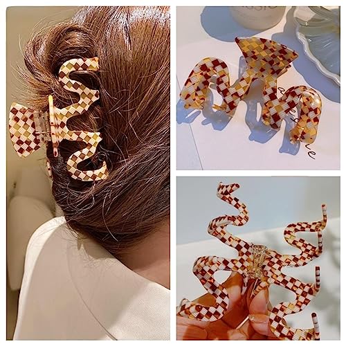 Textention Large Tortoise Shell Claw Clip 3.5 Inch Cellulose Acetate Hair Claw Clips Checkered Hair Claw Clips French Design Hair Jaw Clamp For Women Ladies thumb #2