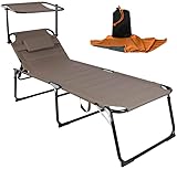 WildStage Tumbona Plegable de Aluminio XXL, Tumbona de jardín, Tumbona de balcón y toldo para el Sol, hasta 150 kg, reclinable en 5 Posiciones, Extra Alta, 200 x 70 x 45 cm, Color Beige