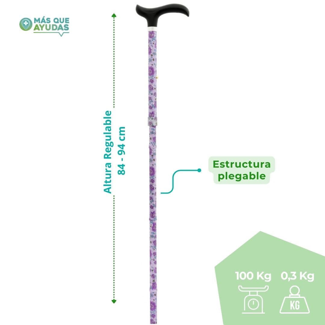 Bastón para Mayores y Adultos Slim, Plegable y Portátil, Altura Ajustable 84-94 cm, Puño Antideslizante, Bastón para Caminar y Pasear, 380 g