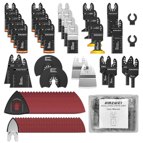 AMZWEI 152 Metal Wood Oscillating Tool Blade, Titanium Oscillating Saw Blades with Sandpaper, Quick Release Multi Tool Blades Kits for Dewalt Ryobi Milwaukee Rockwell Fein Makita