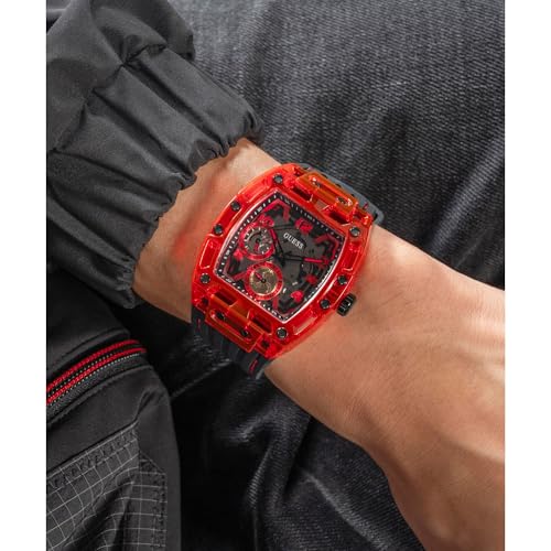Image of GUESS Gt Phoenix Analog Watch for Man with Black Rectangle Dial & Black Silicone Strap Band Water Resistant Men's Wrist Watches - GW0499G4