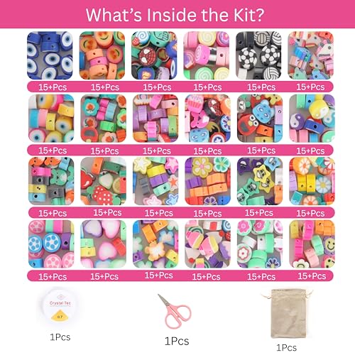 Image of ambitieux DIY Bracelet Making Kit - 350+ Pieces of Colorful Beads, 10M Elastic Thread, Jute Bag, And Cutter - Gift For Girls Birthdays (Cute Designer Beads),Multicolor