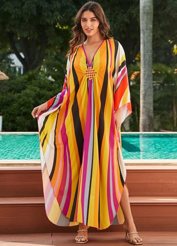 Image of sunforyou Kaftan Dresses for Women Stylish Caftans Plus Size Beach Cover up Soft Loungewear