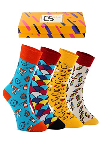 Creasocks Lot de 4 paires de chaussettes amusantes pour homme Unisexe, Smile and Fire Cover