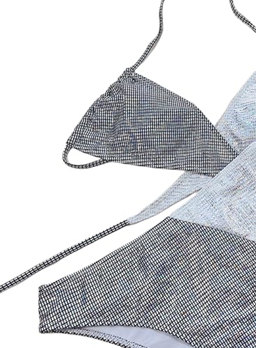 Women's 2 Piece Holographic Metallic Bikini Set Sexy Backless Cross Wrap Swimsuit High Waisted Bathing Suit4