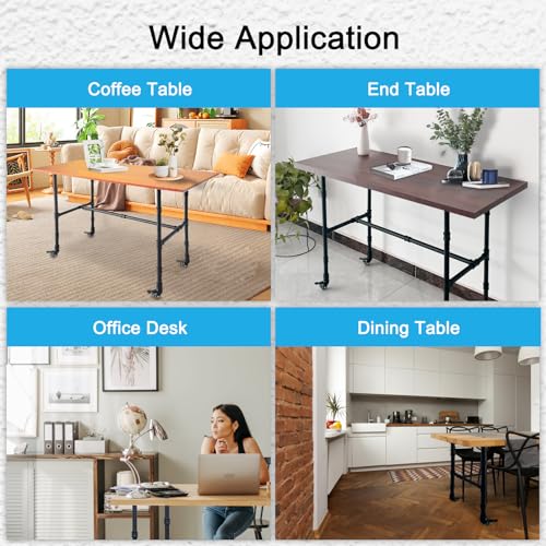 Ifyisun T-302 Industrial Pipe Table Leg Set With Casters,Black Rustic Metal Pipes For Coffee & End Tables, Desks,Vintage Furniture Legs,Diy Desk Legs thumb #5