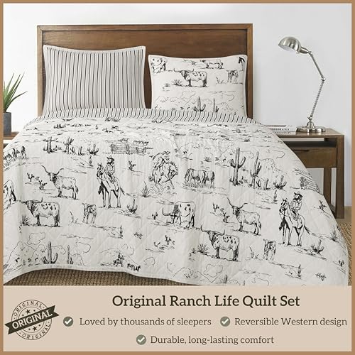 Image of Paseo Road Ranch Life Western Bedding 3 Piece King Cotton Quilt Set