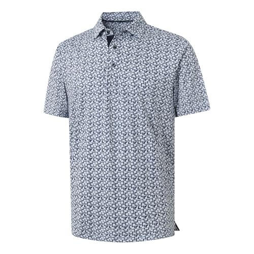 Image of M MAELREG Mens Golf Shirt Short Sleeve Dry Fit Print Moisture Wicking Performance Patterns Collared Polo Shirt