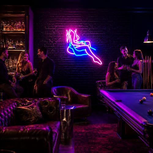 Image of Lady Neon Sign, JGHTURIE Neon Signs for Wall Decor, Pink & Blue Light Up Signs for Room Decor Bar Led Sign for Man Cave, Party, Office, Art Decoration, USB Powered