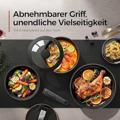 5-Teiliges Antihaft Keramik Pfannenset mit Abnehmbarem Griff, 3-Schichtiger Edelstahl Topf Set-PTFE/PFAS/PFOA frei, Töpfe Induktion… – Ansicht 5