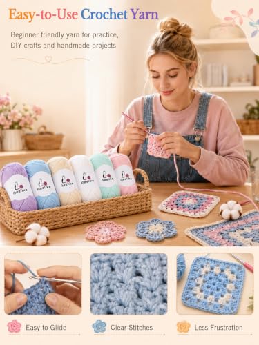 Image of Aeelike Size 3 DK Cotton Blend Yarn for Crocheting, Mint Green, 6-Skein | Fresh Blanket, Kitchen Textiles, 6 x 100g, 1440 Yds Total, 5-Ply Stitch Control, Machine Washable