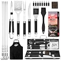 Kaluns Grilling Accessories, Dad Gifts for Fathers Day, Mothers Day Grilling Gifts, Heavy Duty Stainless Steel BBQ Tool Set for Outdoor Grill with Aluminum Case and Apron, Birthday Gifts for Men