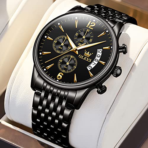 Image of OLEVS Mens Watches Chronograph Business Dress Quartz Stainless Steel Waterproof Luminous Date Wrist Watch