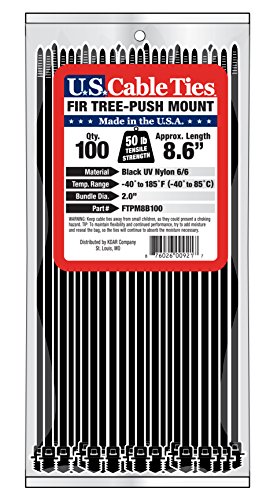 US Cable Ties FTPM8B100 8-Inch Fir Tree Push Mount Ties, UV Black, 100-Pack