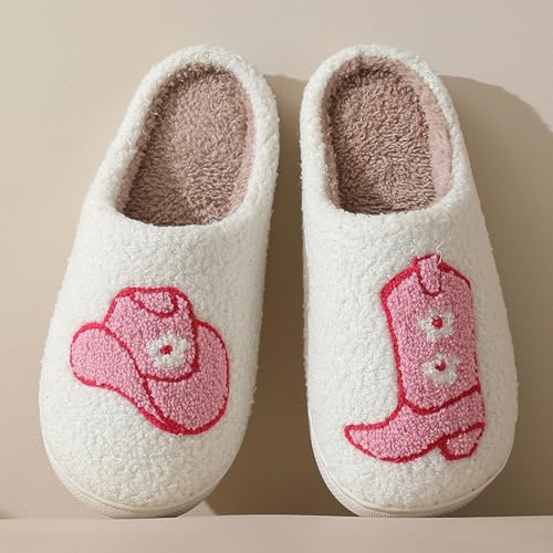 Image of Womens Mens House Slippers Retro Comfy Warm Plush Slip on Fluffy Memory Foam Home Sippers for Winter Indoor Outdoor