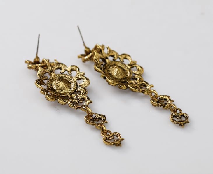 Antique Gold Vintage Retro Deco Victorian Style Jet Black Onyx Grey Marcasite Rhinestone Statement Earrings - Image 3