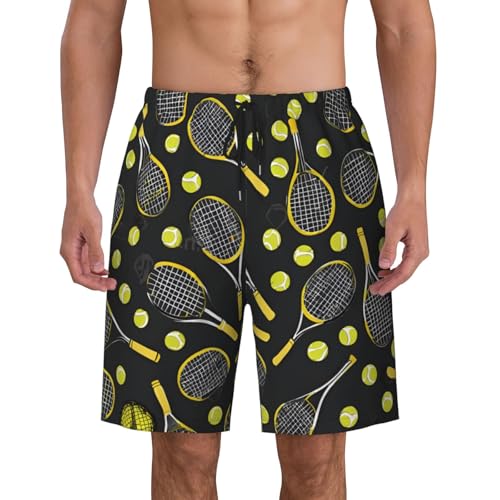 Funny Tennis Racquets and Tennis Balls Print Men's Beach Pants Lightweight Quick-Dry Swim Pants with Mesh Lining for Men - Main Image