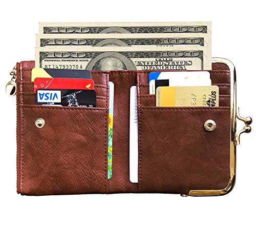 Womens Wallet Small Bifold Rfid Ladies Mini Vintage Coin Purse With Zipper and Kiss Lock (Brown)2