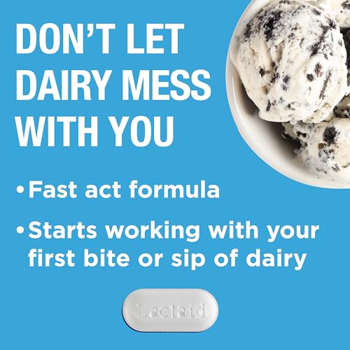 Image of Lactaid Fast Act Lactose Intolerance Relief Caplets, Lactase Enzyme to Prevent Gas, Bloating and Diarrhea Due to Lactose Sensitivity, Single-Serve Supplements for Travel and On-The-Go, 60 Count