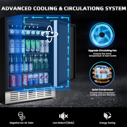 24 Inch Beverage Refrigerator, Under Counter Beverage Fridge for 190 Cans, Indoor & Outdoor Under Counter Refrigerator | - Additional View