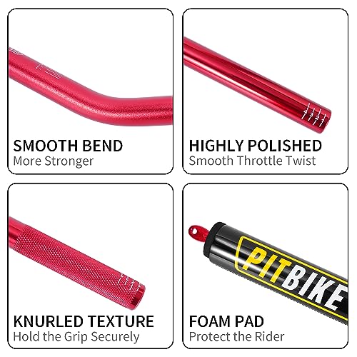 Image of Motorcycle Handlebars 7 /8 Inch,RUTU Universal Dirt Bike Handle Bar with Crossbar Pad Low-Rise Drag Bar for Motocross ATV Quad-Red