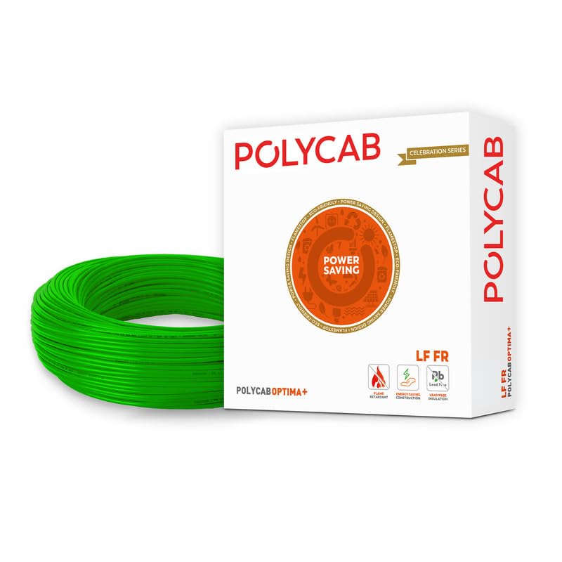 Image of Polycab OPTIMA+ 1.5sqmm 90M coil | Flame Retardant | 99.97% high purity copper | Rodent protection | PVC insulated housewire [Green],Pack of 16