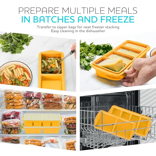 Image of Silicone Freezer Tray With Lid-Soup Freezer Container molds-Large Ice Cube Tray Set Makes 1-Cup & 2-Cup portions cubes Perfect for preparing meals in different portion sizes Oven & Dishwasher -Safe