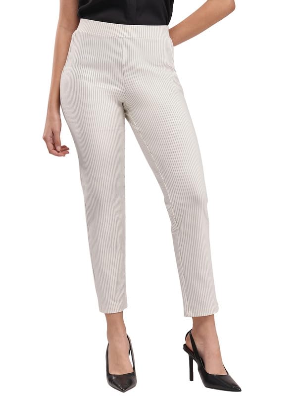 Image of FableStreet Women's Livin Striped Straight Fit Off White Pants