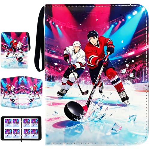 Rmannke Hockey Card Binder Trading Card Binder 4 Pocket with 50 Removable Sleeves Fits 400 Sport Cards Trading Cards Holder Card Collectors Album