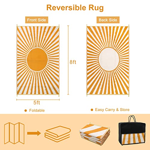 Wonnitar Outdoor Rug 5X8,Waterproof Patio Rug Reversible Plastic Straw Rug,Portable Large Outside Area Rug Rv Mat For Camping,Outdoor Indoor Floor Carpet For Backyard Garden Picnic,Orange #TOP1