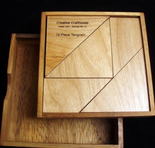 Tangram 10 Piece Wood Brain Teaser Puzzle with Base & Cover