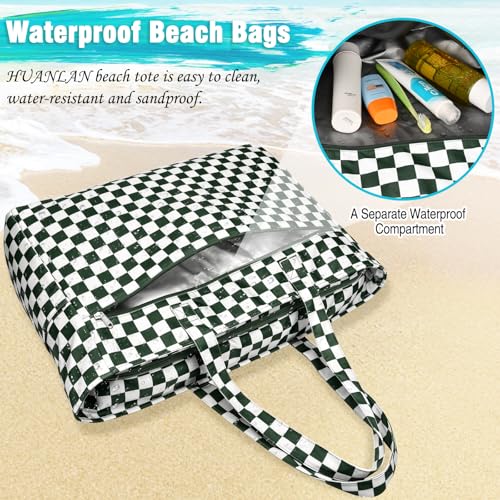 Image of HUANLANG Extra Large Beach Bag Waterproof Beach Totes Bags for Women Men,Pool Bag with Zipper Wet Pocket