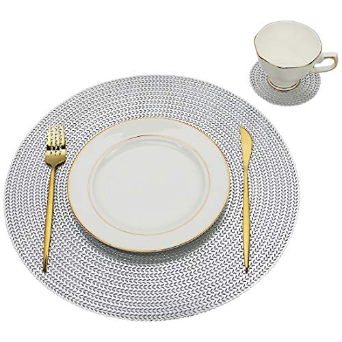 Olrla Ronda de Plata manteles Individuales y Posavasos Series de 6, Tabla del PVC mats Antideslizante Durable de Restaurante, cafetería y la decoración del hogar de la Cocina (Trigo, 12pcs)