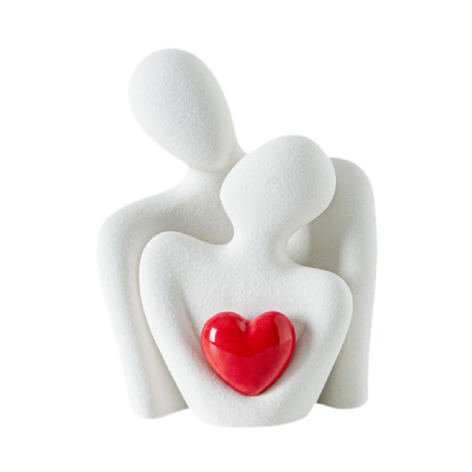 TWISAXC Romantic Lovers Figurines Landscape Abstract Ceramic Statue Idea Couple Miniature Easy To Clean Desk, Red Heart, L