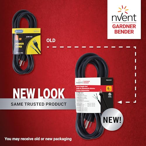 Image of nVent GARDNER BENDER PS615143 6 ft Replacement Appliance Power Cord 14 /3 AWG Heavy-Duty SJTW Cable with Grounded NEMA 5-15 Plug 15A 125V 1875W Power Tool & Appliance Cord (Formerly: Bergen Industries)